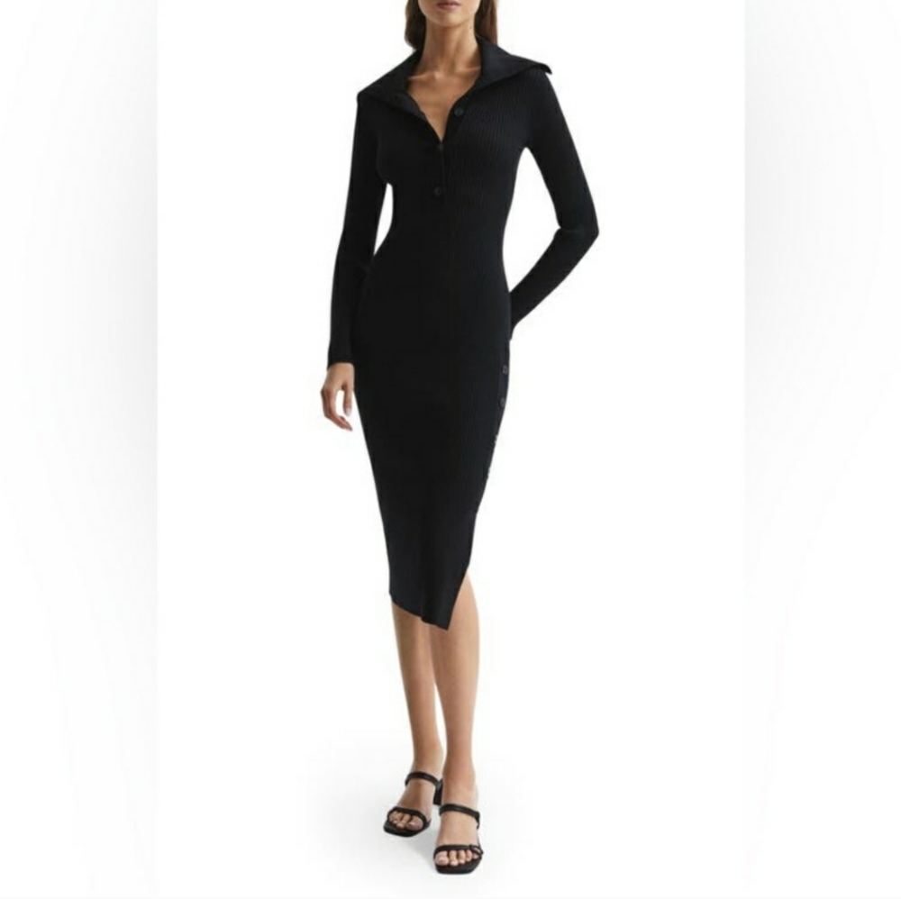 WOMENS BLACK RIB KNIT LONG SLEEVE DRESS - the perfect little black dress